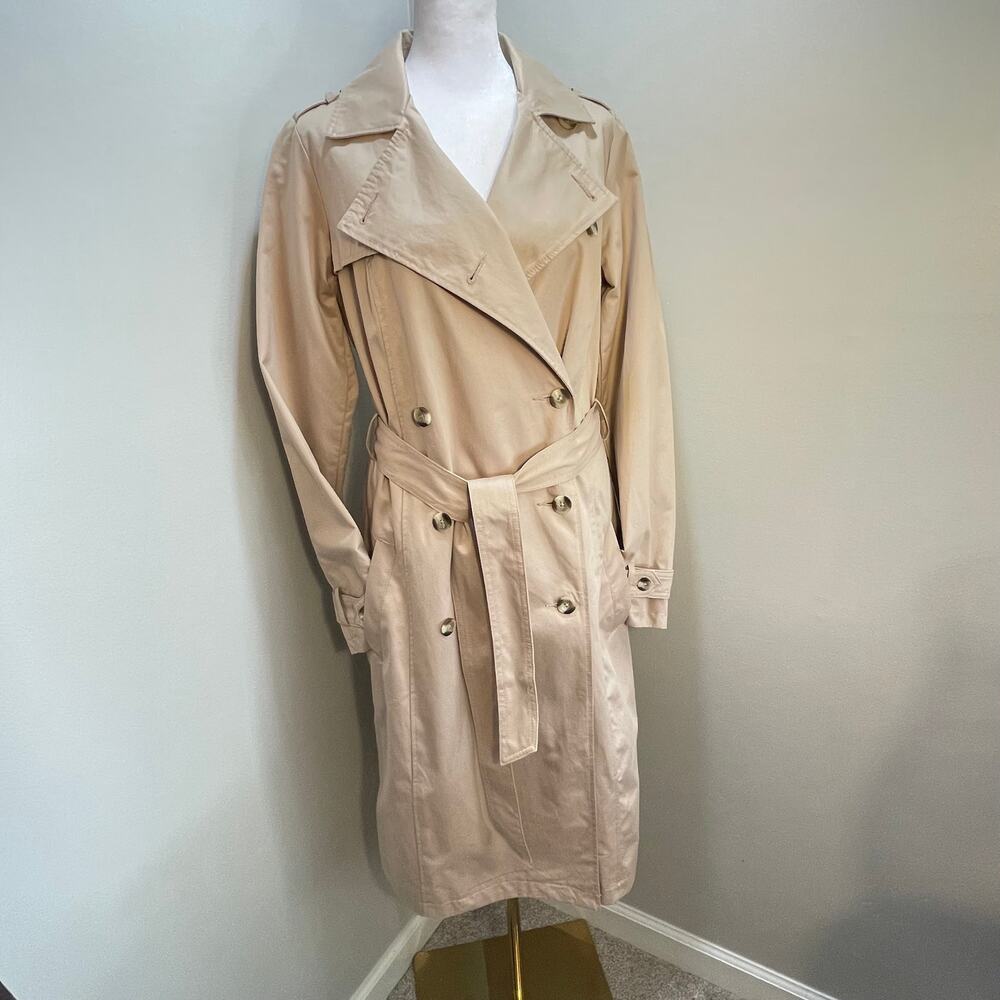 NWT Women’s Tan Long Water Repellent Trench Rain Coat A NEW DAY Sz XS